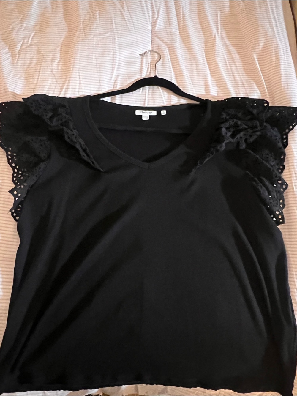 Apt. 9 Black V-Neck Tank with Eyelet Flutter Sleeves